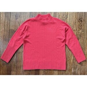 J. Crew 100% Cashmere Mock Neck Sweater Sz S Vivid Coral Drop Shoulder Rib Trim
